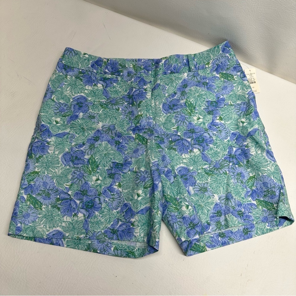 Talbots Floral Blue and Green linen blend women’s Shorts size 10 nwt